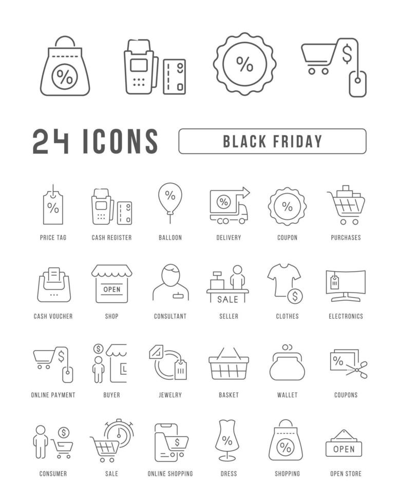 conjunto de iconos lineales del viernes negro vector