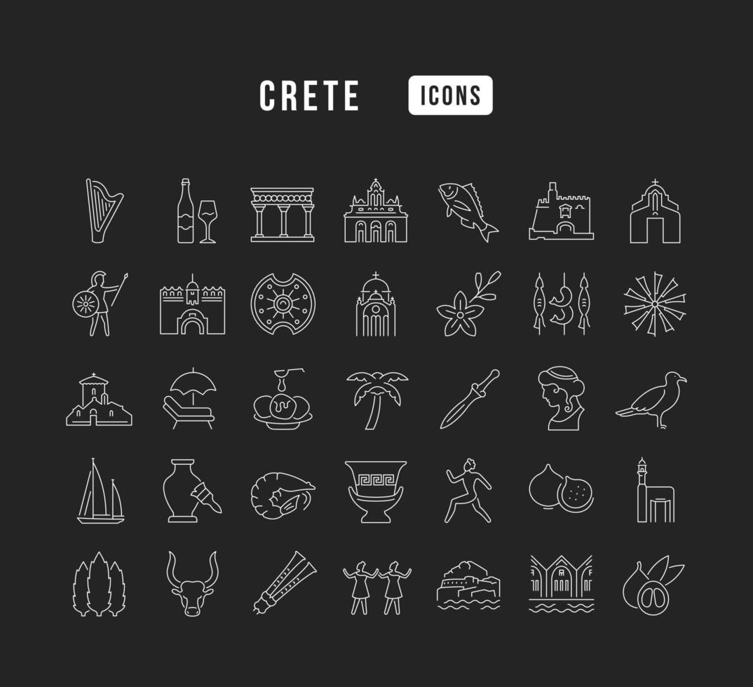 Set of linear icons of Crete vector