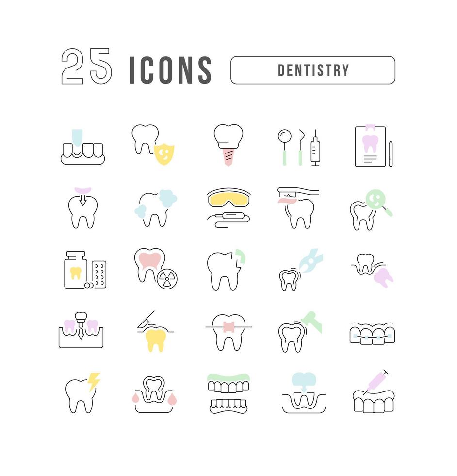 conjunto de iconos lineales de odontología vector