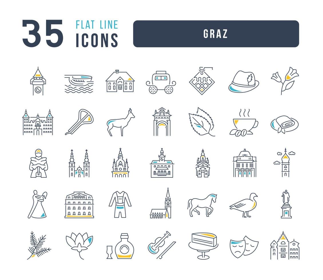 Set of linear icons of Graz vector