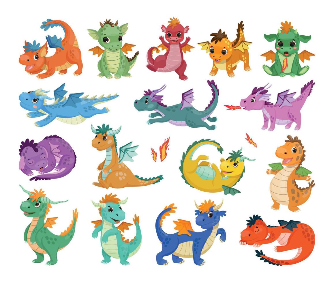 Collection of Dragons in Cartoon Style vector