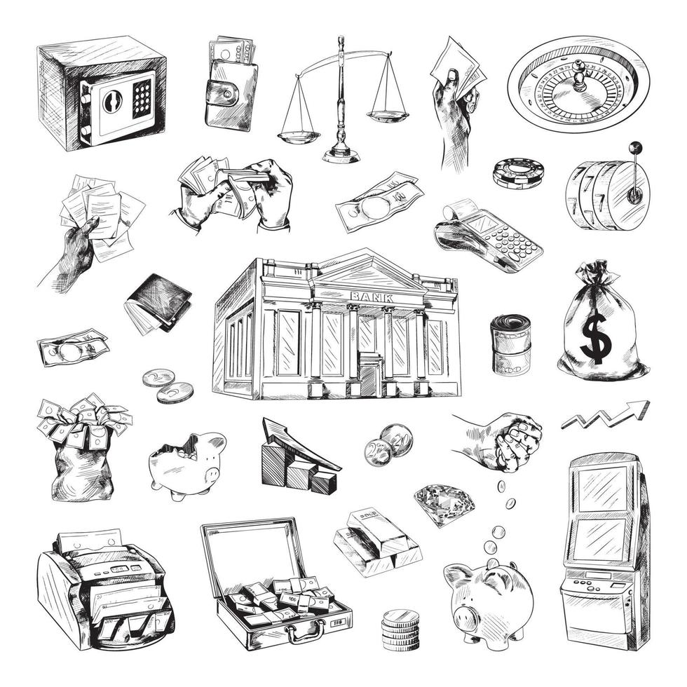 Finance Illustrations in Art Ink Style vector