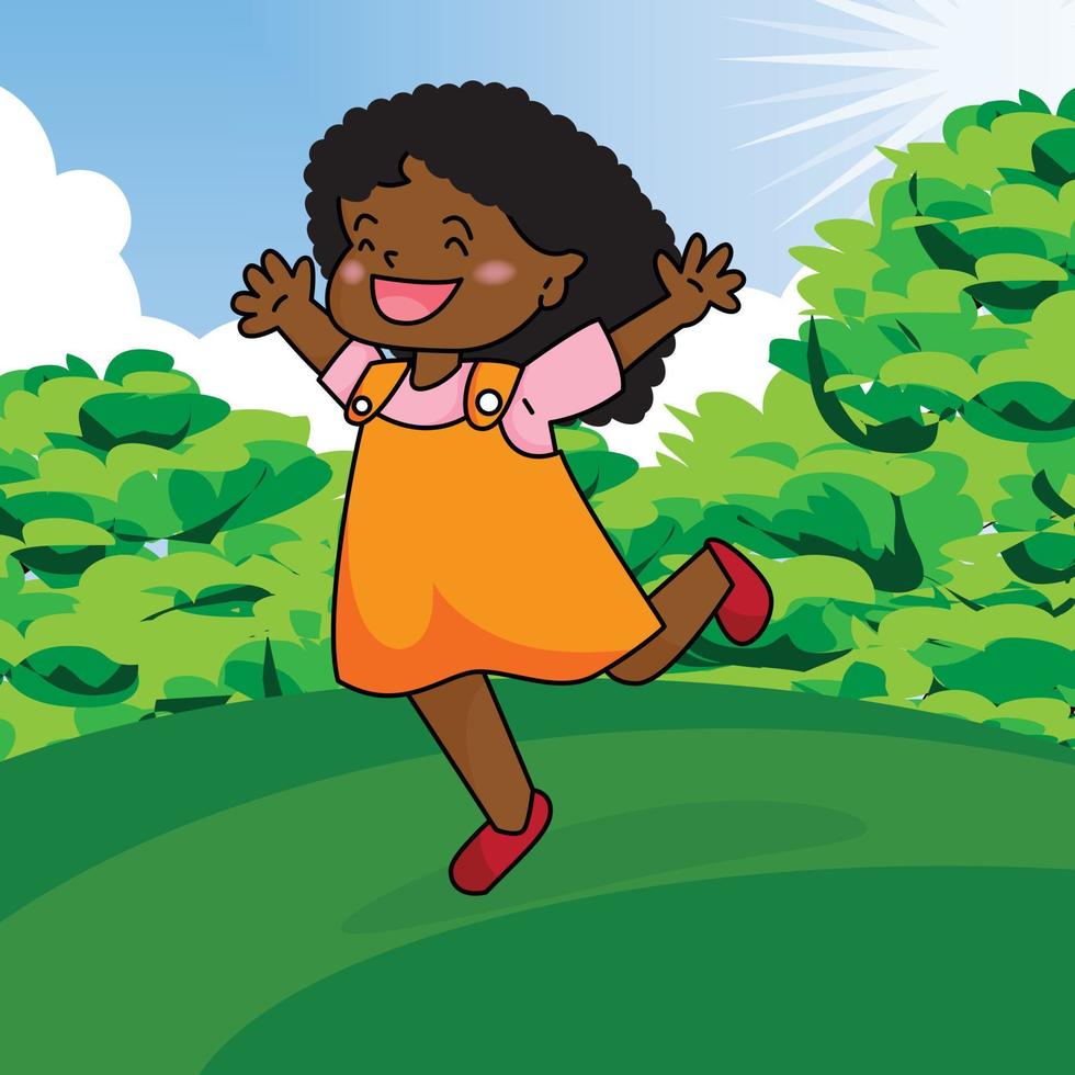 Cute African American Little Girl Running In The Park vector