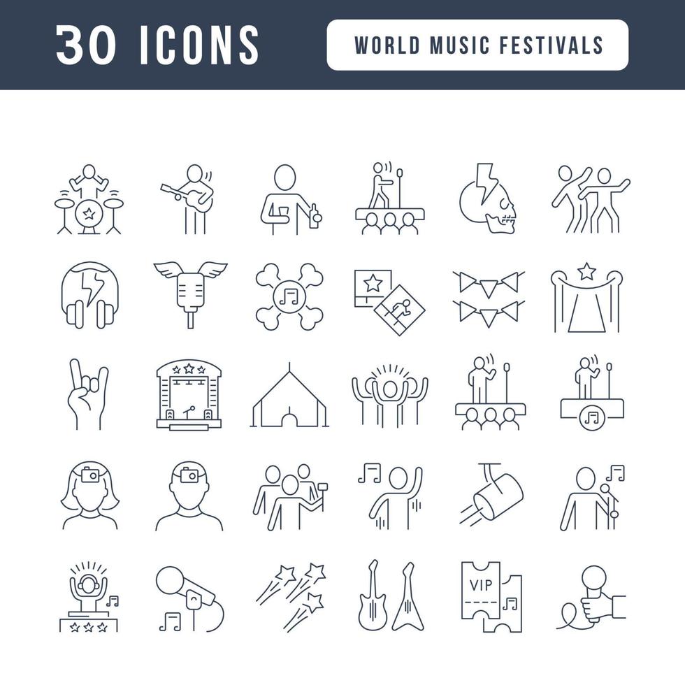 conjunto de iconos lineales de festivales de música del mundo vector