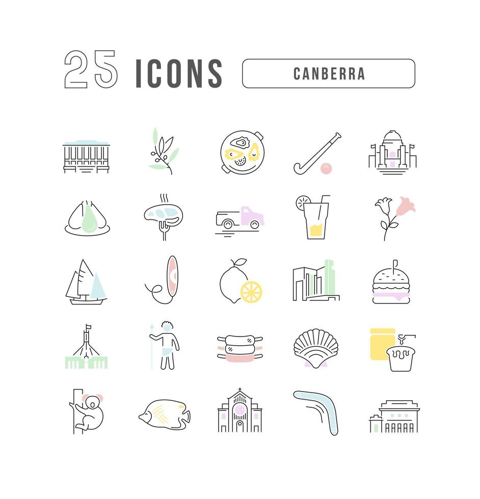 Set of linear icons of Canberra vector