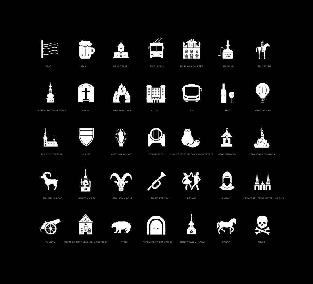 Set of simple icons of Brno vector