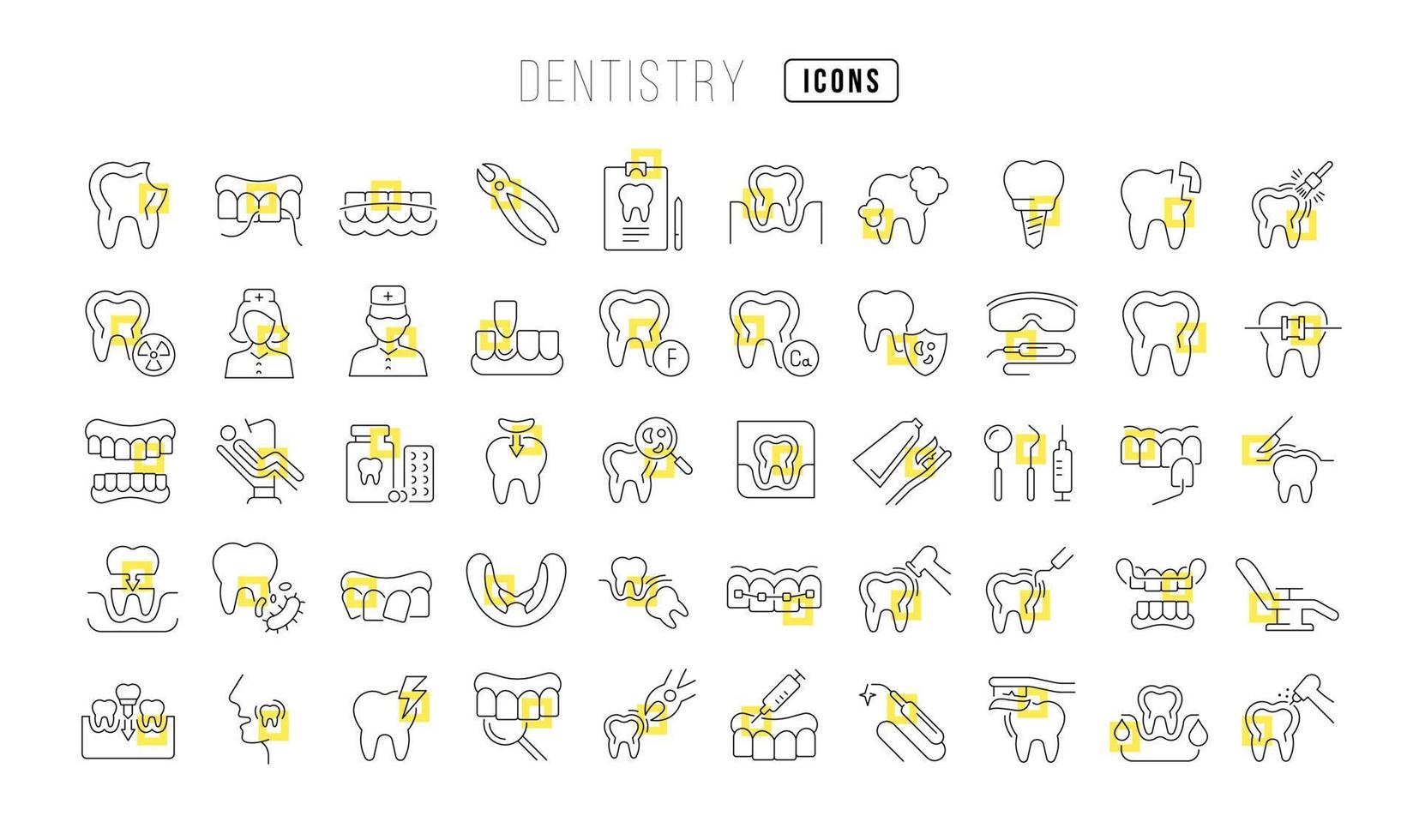 conjunto de iconos lineales de odontología vector