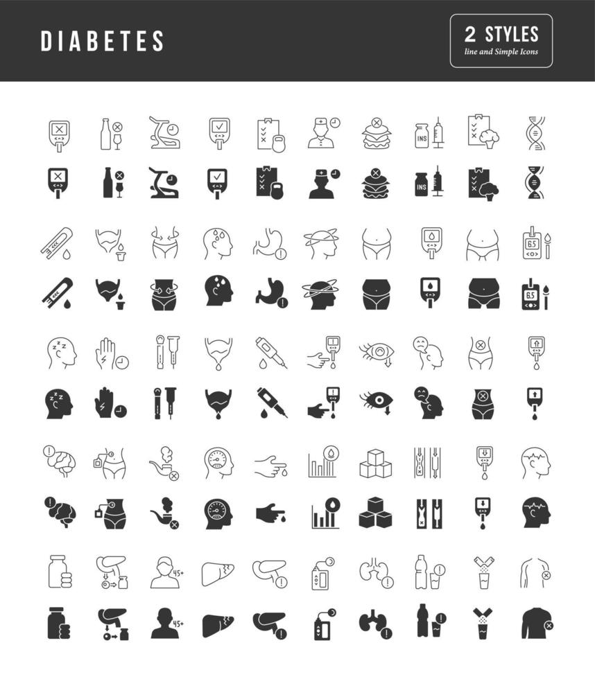 Set of simple icons of Diabetes vector