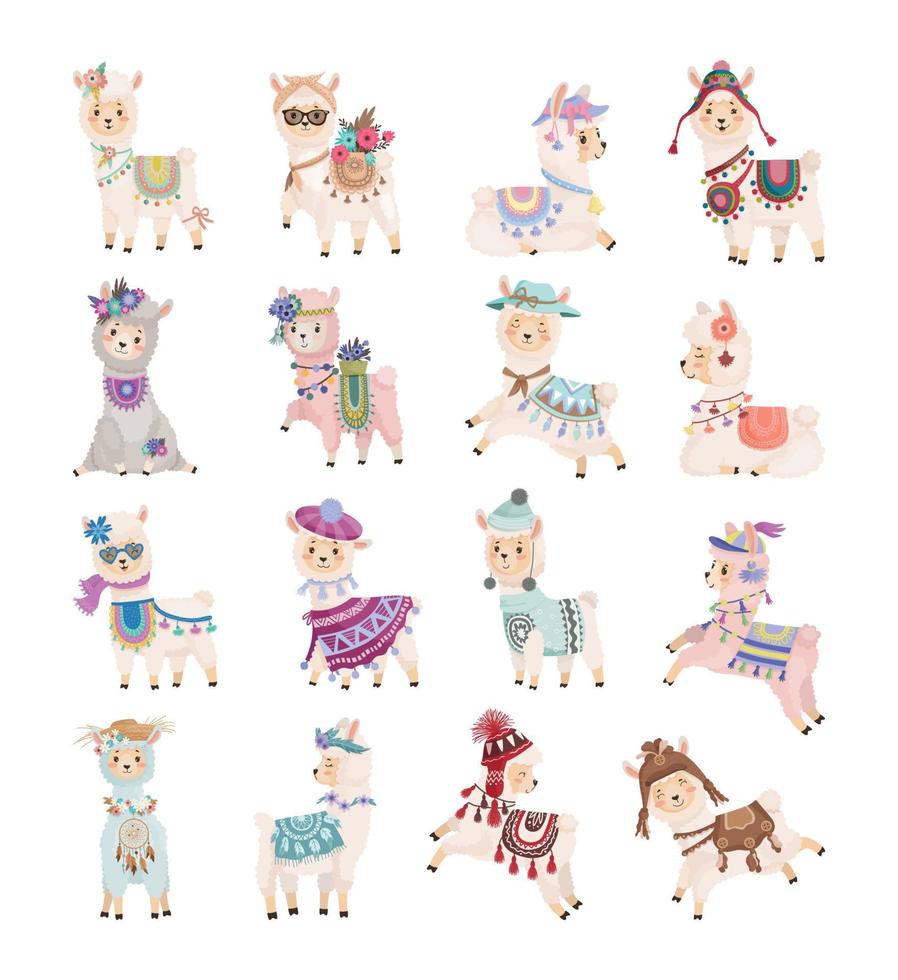 Set of Lamas in Boho Style vector