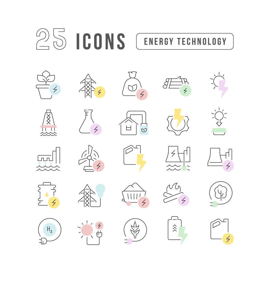 Set of linear icons of Energy Technology vector