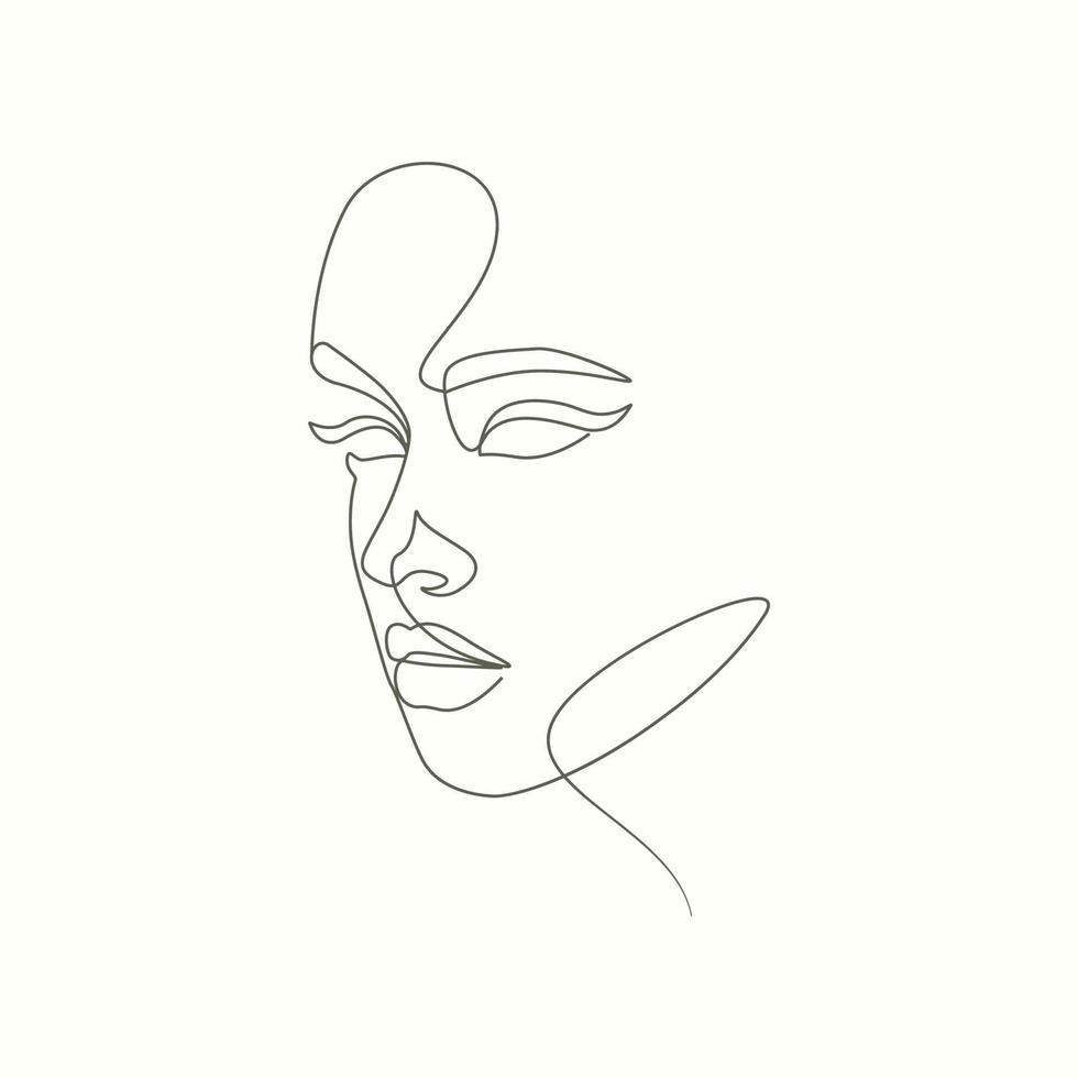 Woman face beauty girl one line drawing portrait single line art vector illustration