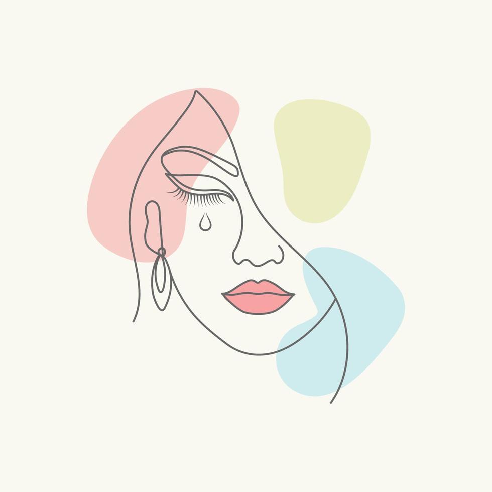 mujer triste abstracta infeliz niña de belleza triste llorando en estilo de arte de línea elegante vector