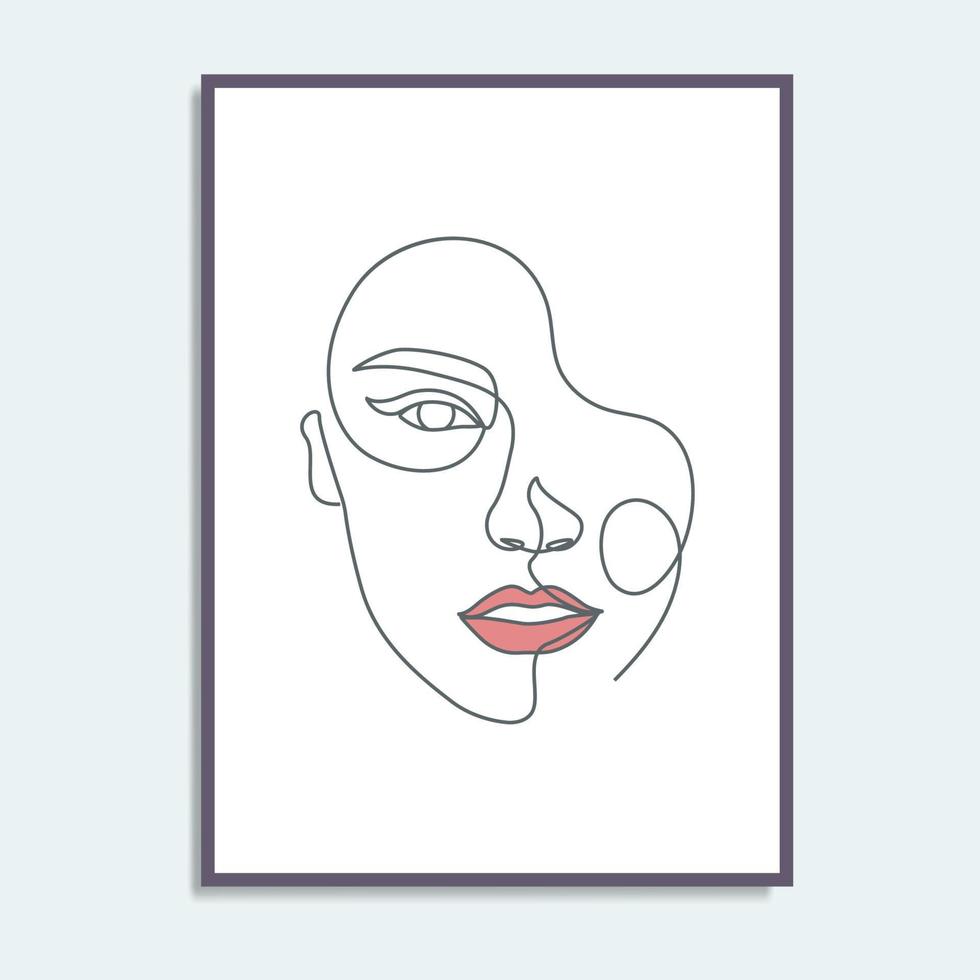 Póster de arte de línea de mujer, lienzo impreso de arte de pared de cara de belleza, dibujo de arte de una línea vector