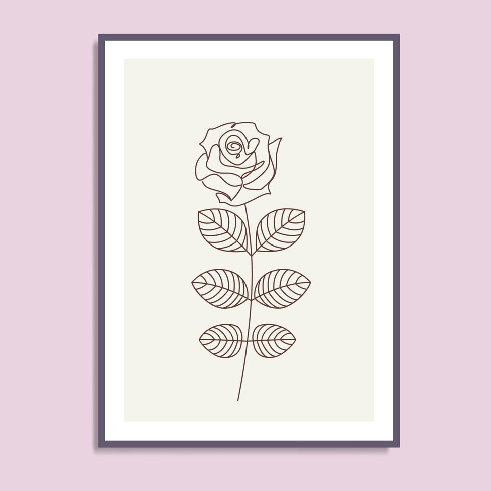 abstracto rosa dibujo lineal pared arte imprimir flores natural poster portada galería decoración arte vectorial vector