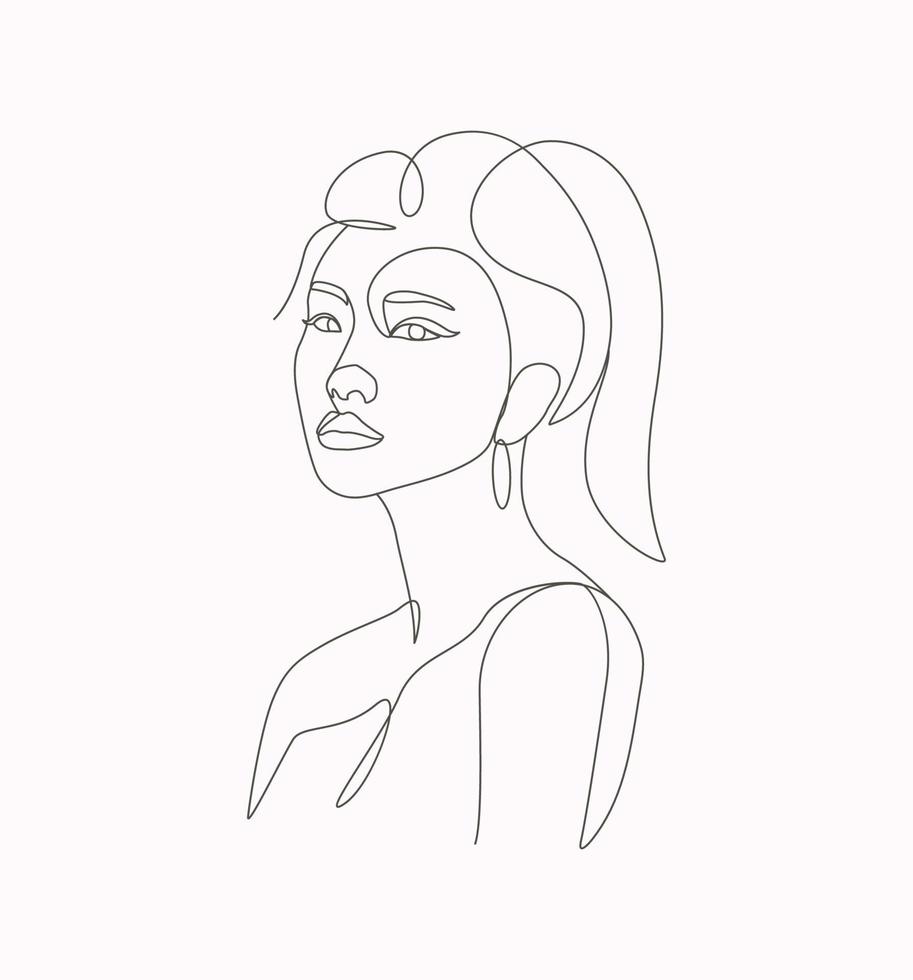Asian beauty young girl elegant one line art drawing vector art