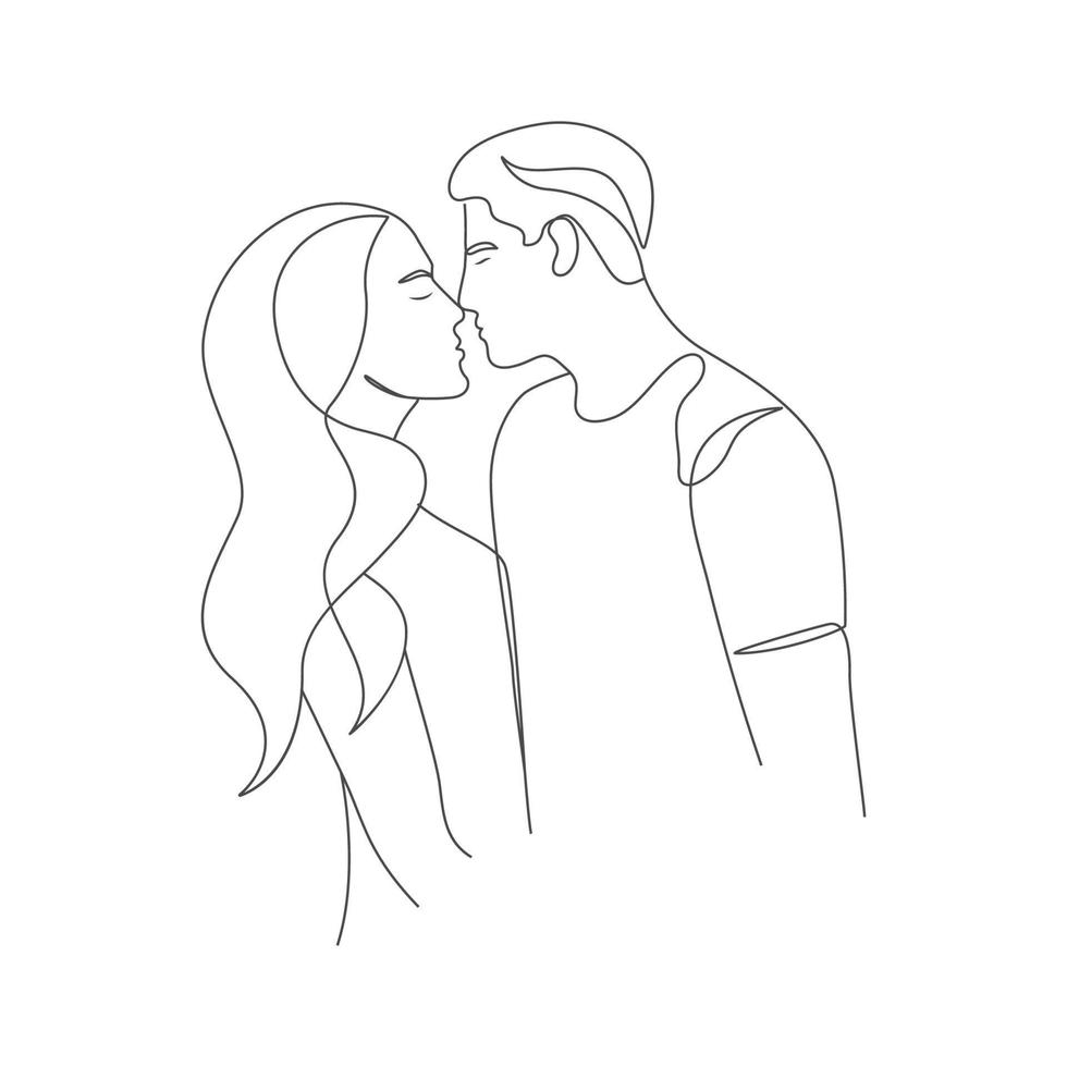 Couple romantic and love mood kissing romance line art drawing vector design