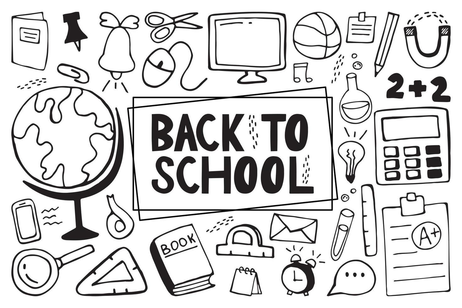 Hand-drawn set of school icons decoration background pattern vector illustration