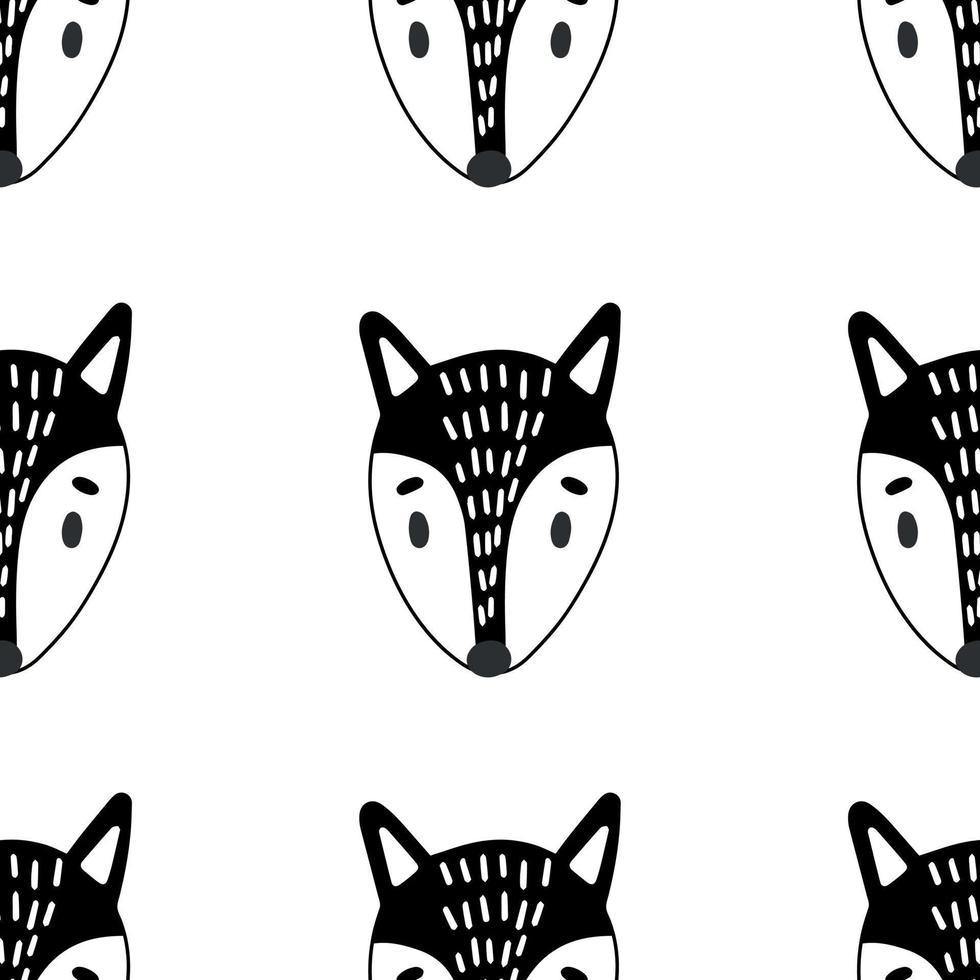 Seamless Scandinavian drawing. Vector children's background with a fox. Design for prints, shirts and posters.