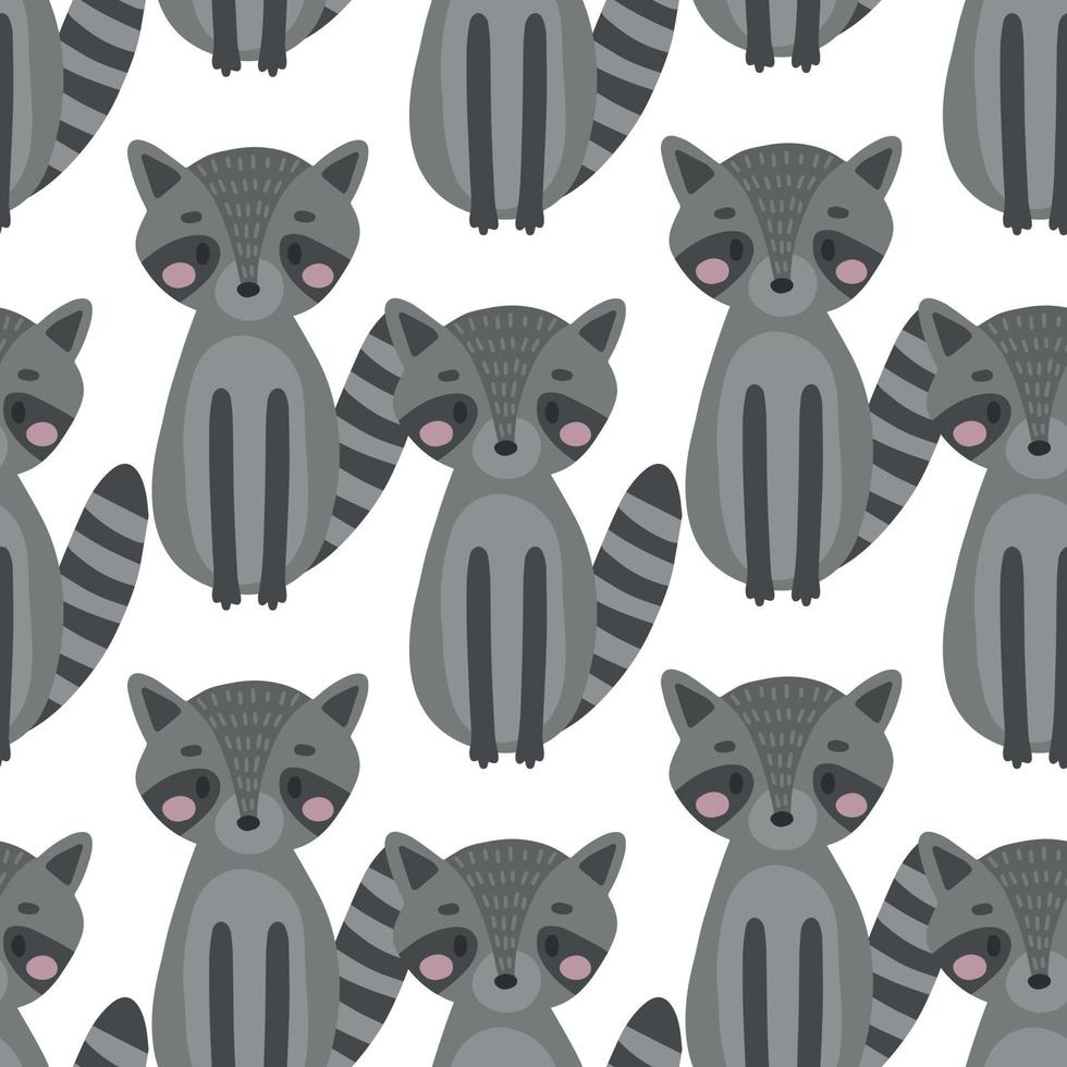 Seamless Scandinavian drawing. Vector children's background with a raccoon. Design for prints, shirts and posters.