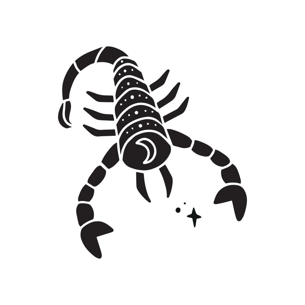 Symbol sign with inscription. Scorpio. Vector image of zodiac sign for astrology and horoscopes.