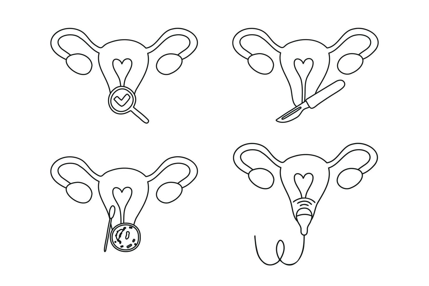 conjunto de iconos de ginecología. ultrasonido, chequeo, prueba de bacterias, cirugía ginecológica. vector