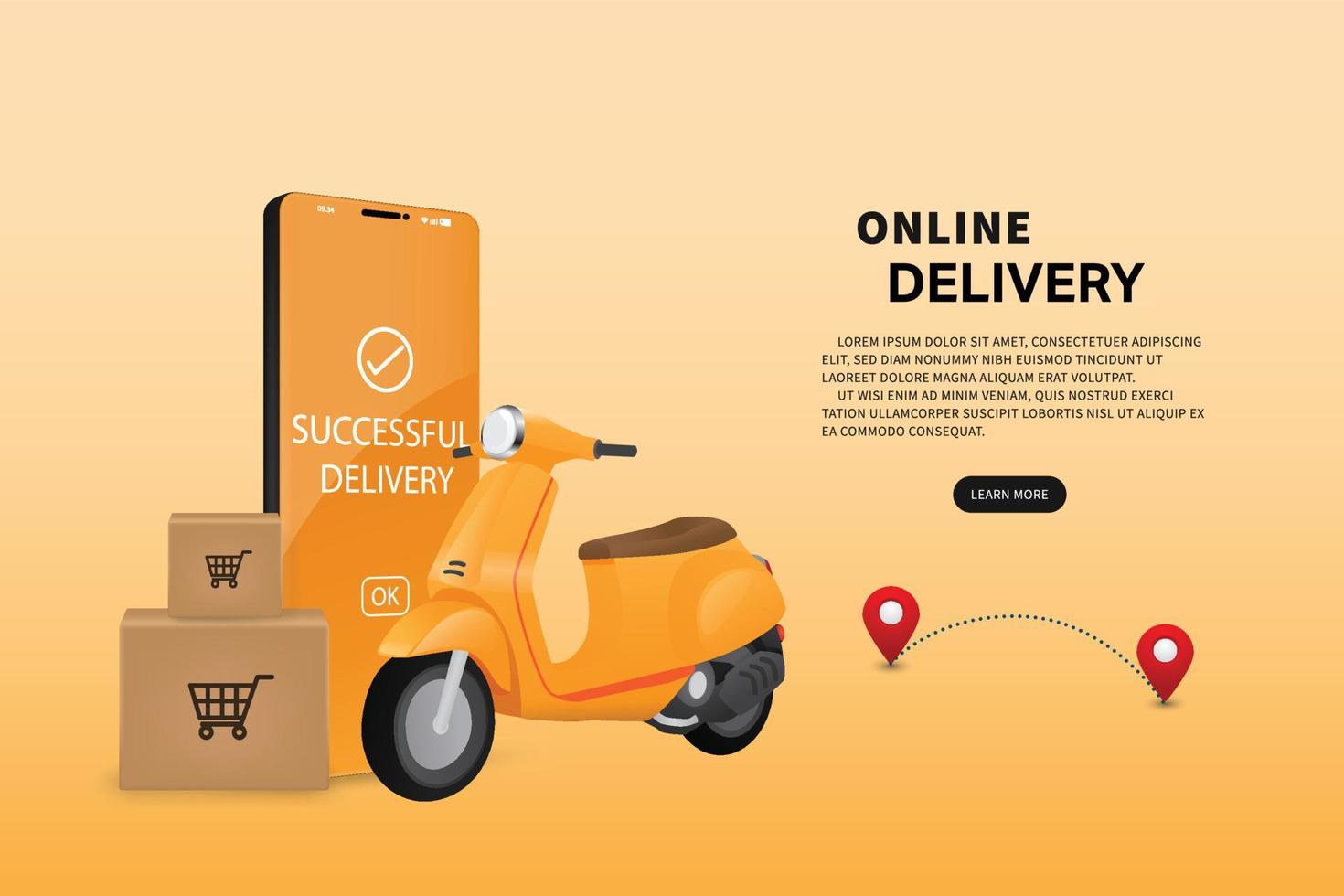 Vector mobile application with concept fast delivery by scooter.