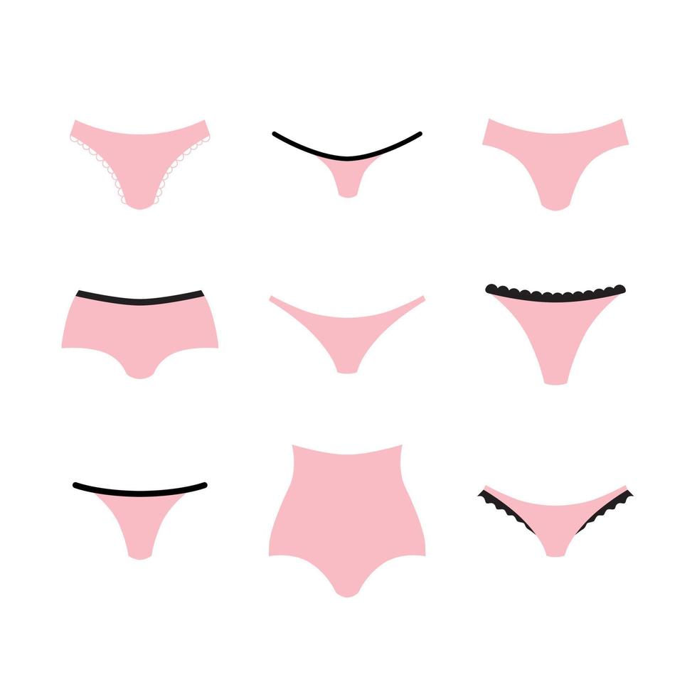 diferentes tipos de bragas de mujer en color rosa. vector