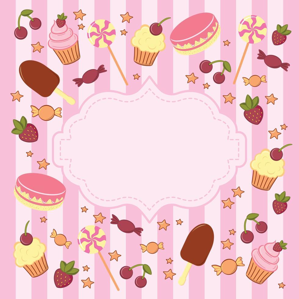 Vector background with sweets Sweet shop signboard.