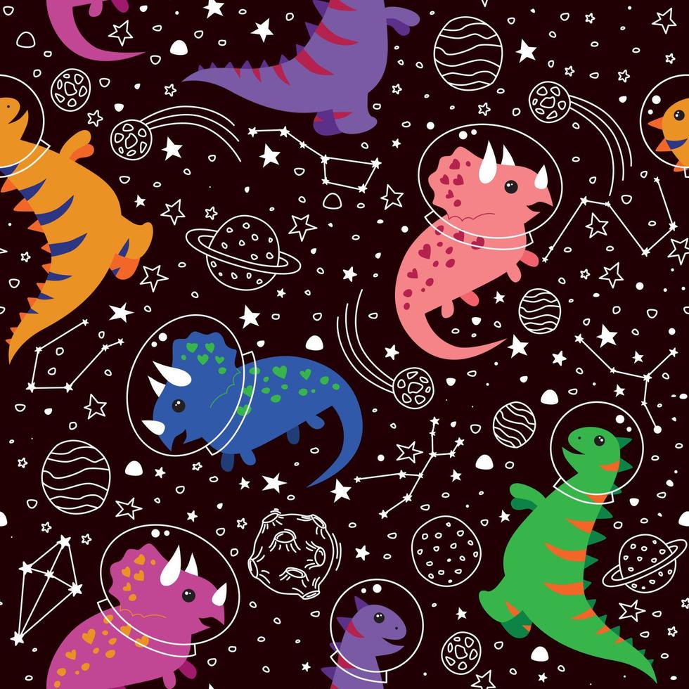 Cute dinosaurs in space. vector