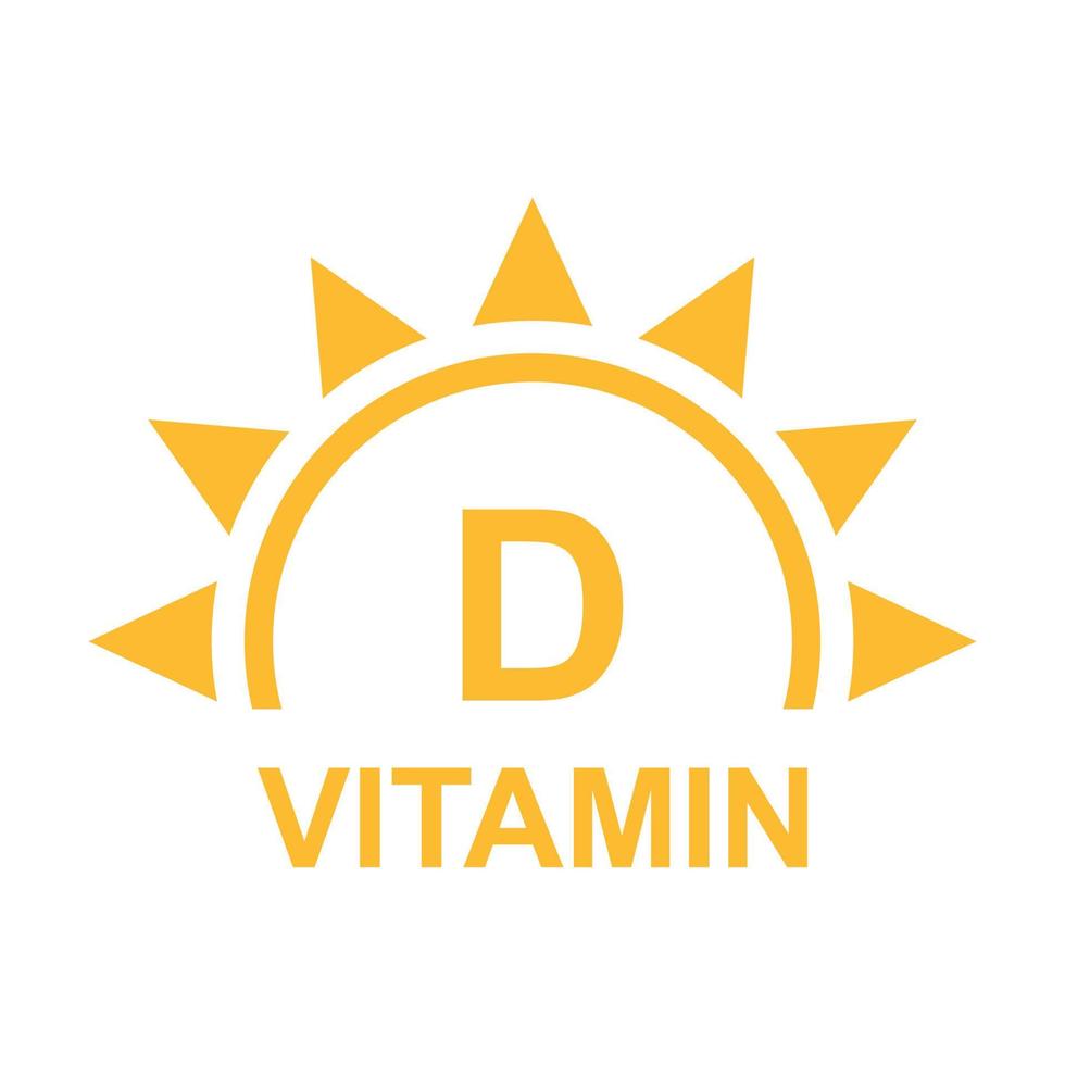 Vitamin D text with sun icon vector beauty, pharmacy, nutrition skin care concept for graphic design, logo, web site, social media, mobile app, ui illustration