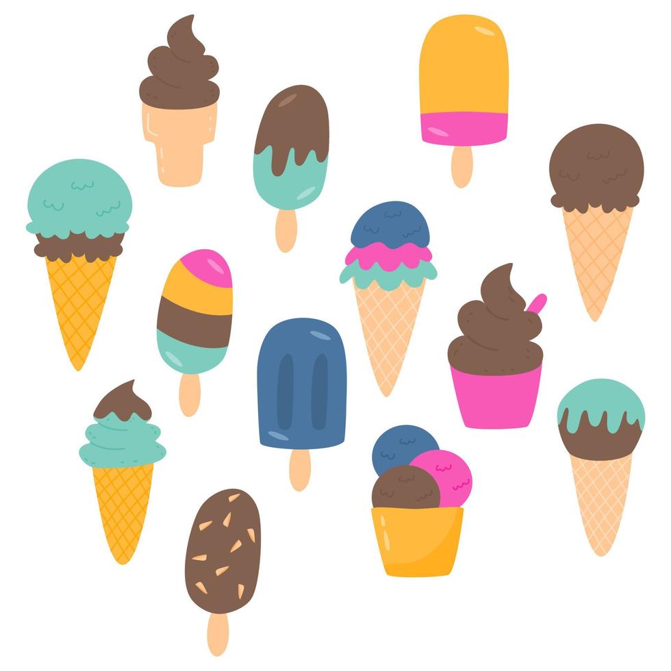 Kawaii summer ice cream collection vector