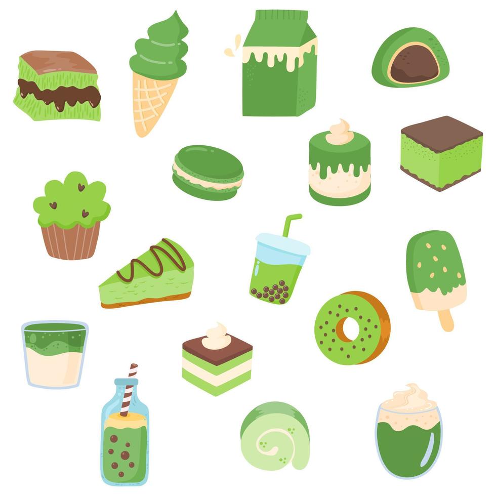 Delicious matcha dessert collection vector