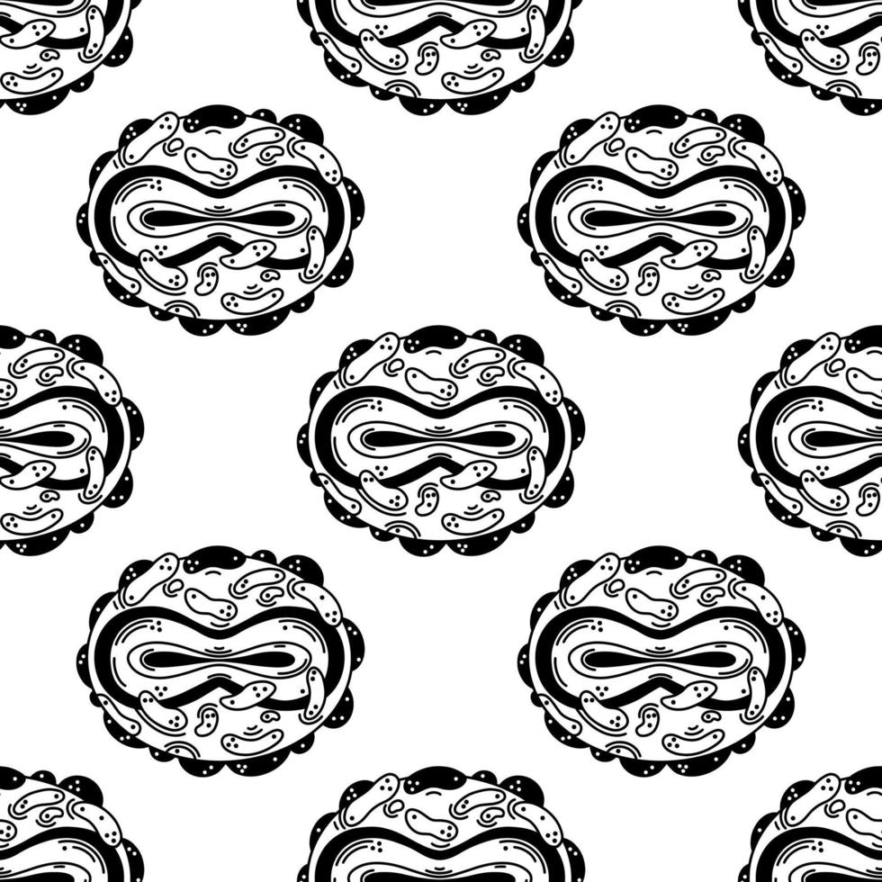 Smallpox virus seamless vector pattern. Poxvirus family, zoonotic virus. Pathogen structure isolated on white. Monkeypox, black pox. Background for web, medical sites, wallpaper, print