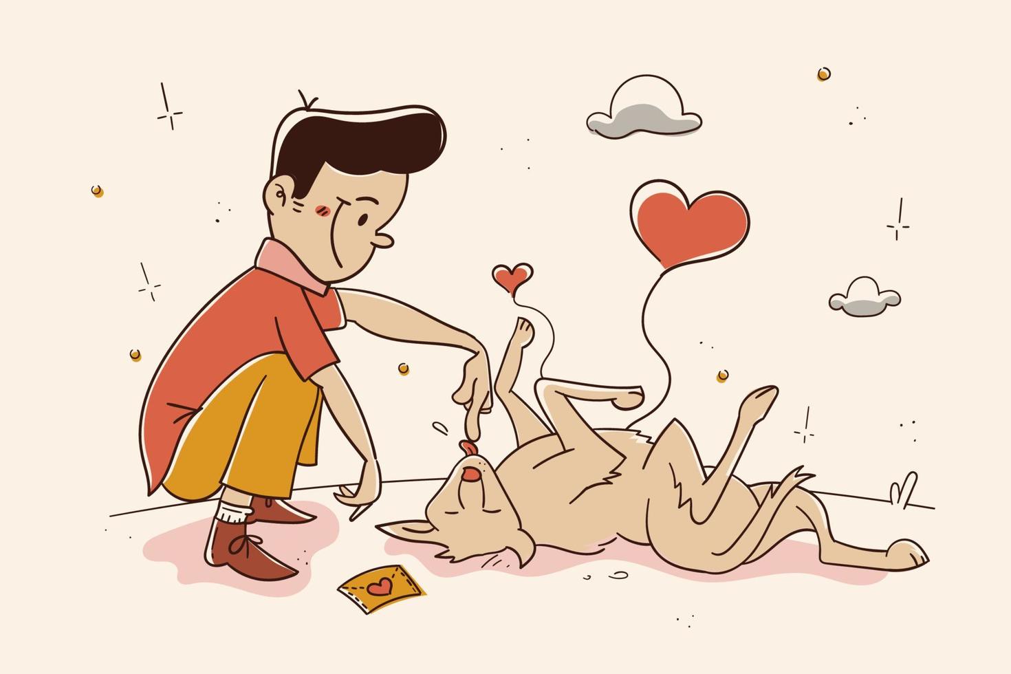 Boy and Dog Cartoon Pet lovers Illustration vector
