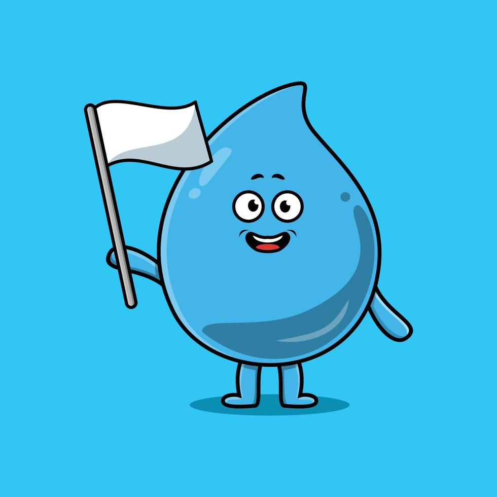 Cute cartoon Water drop mascot with white flag vector