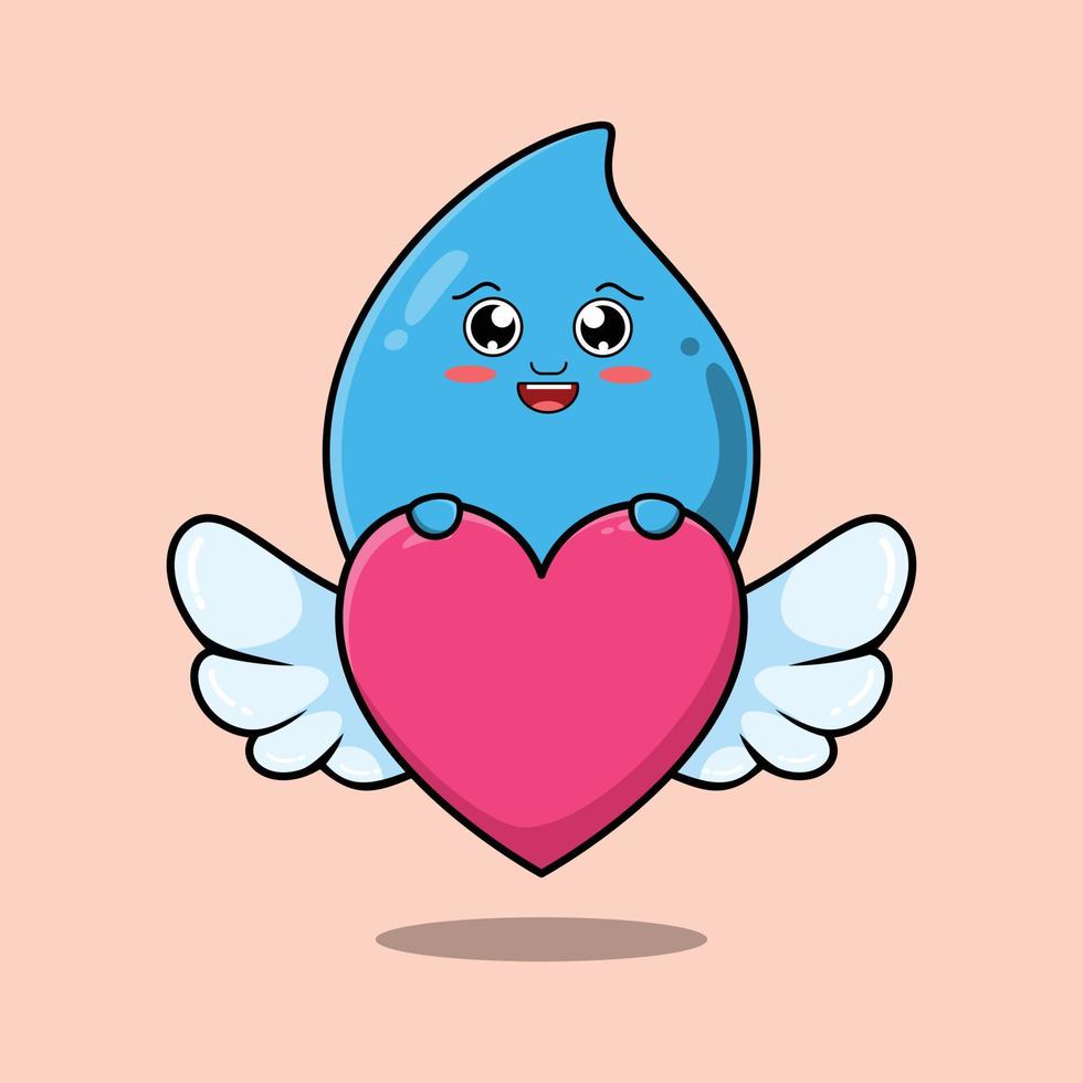 cute cartoon water drop character hiding heart vector