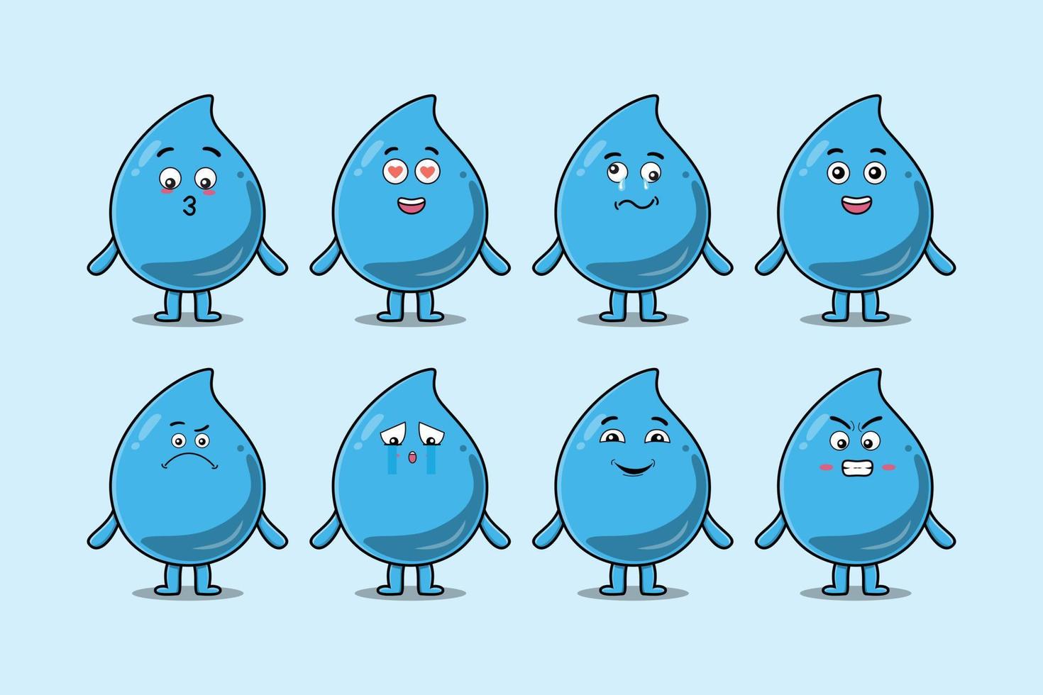 Set kawaii water drop cartoon with expressions vector