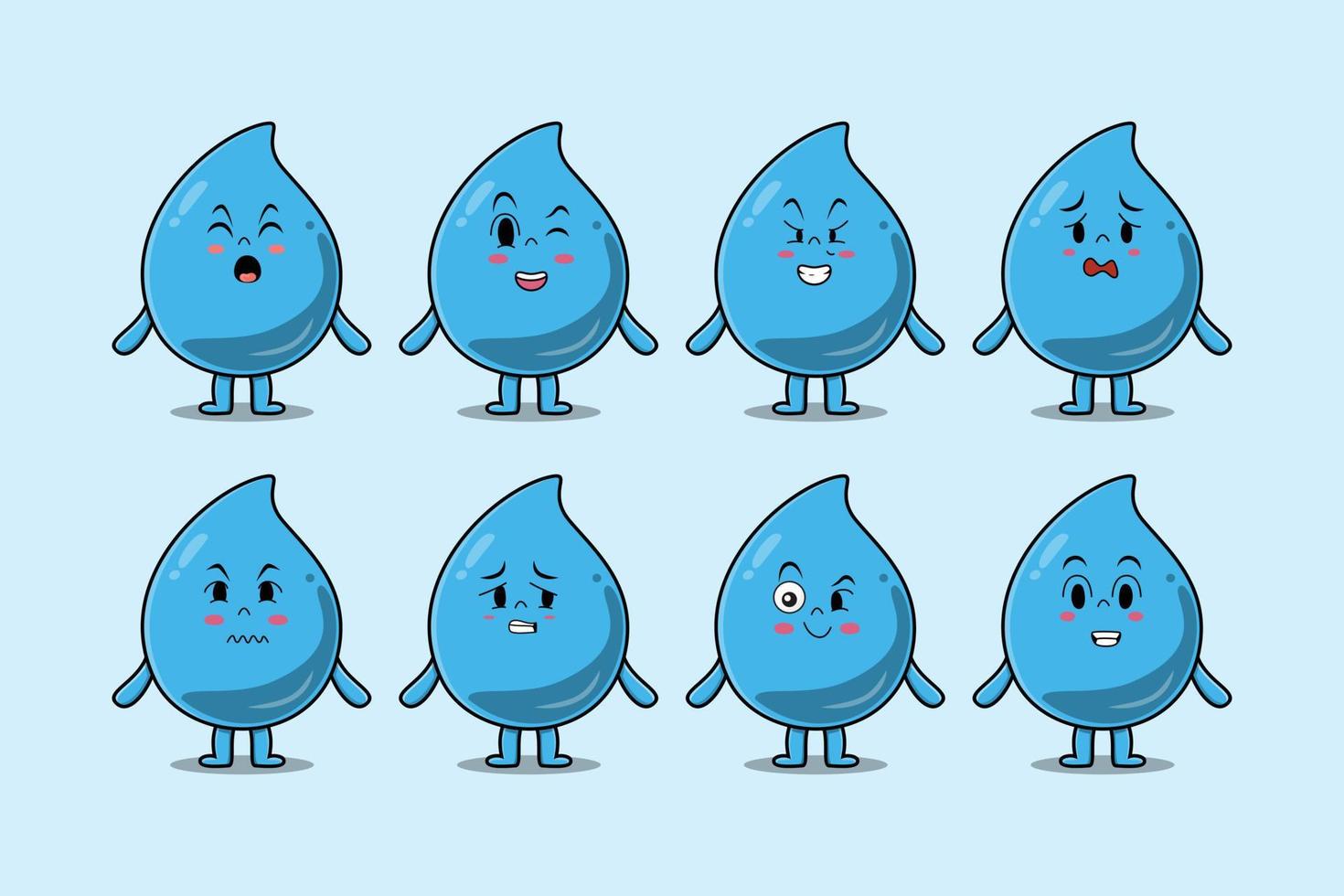 Establecer dibujos animados de gota de agua kawaii con expresiones vector