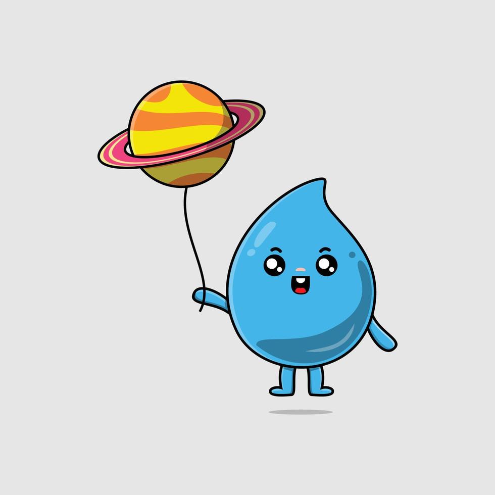 Cute cartoon water drop floating with planet vector