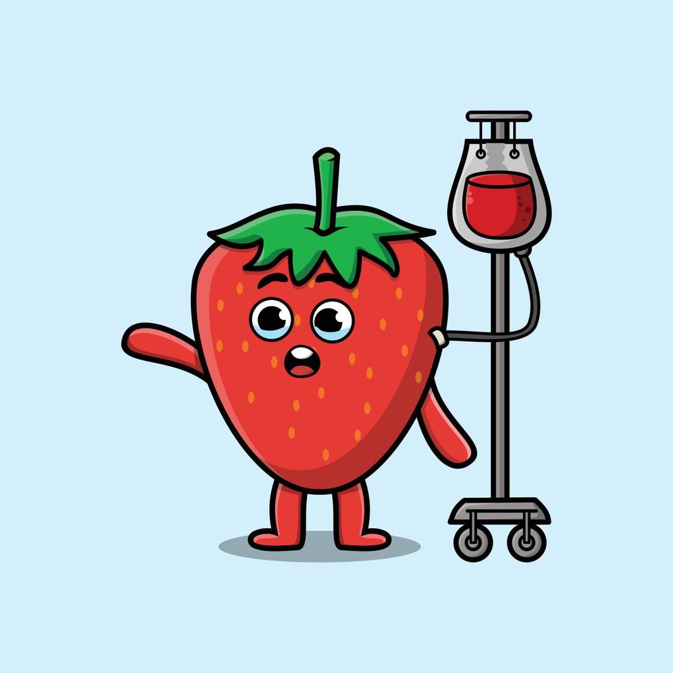 Cute cartoon strawberry having blood transfusion vector