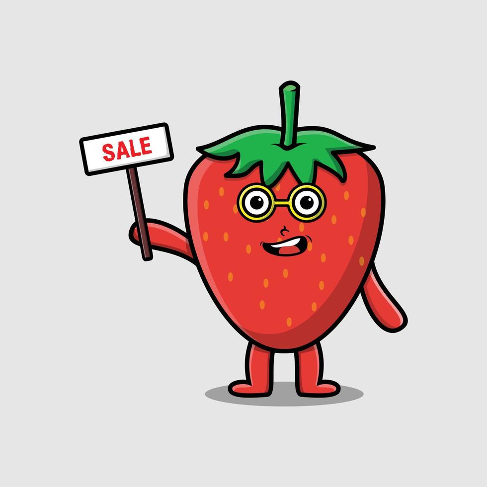 Cute cartoon strawberry holding sale sign designs vector