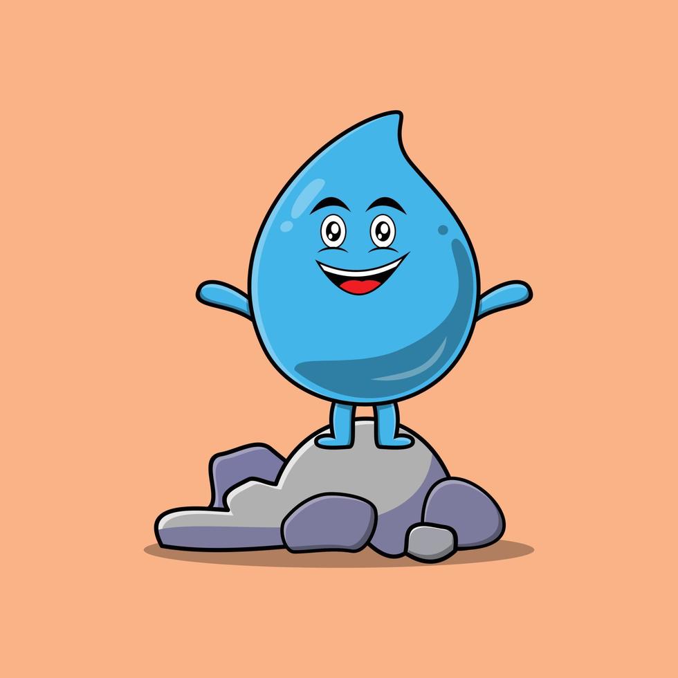 Cute cartoon water drop character stand in stone vector