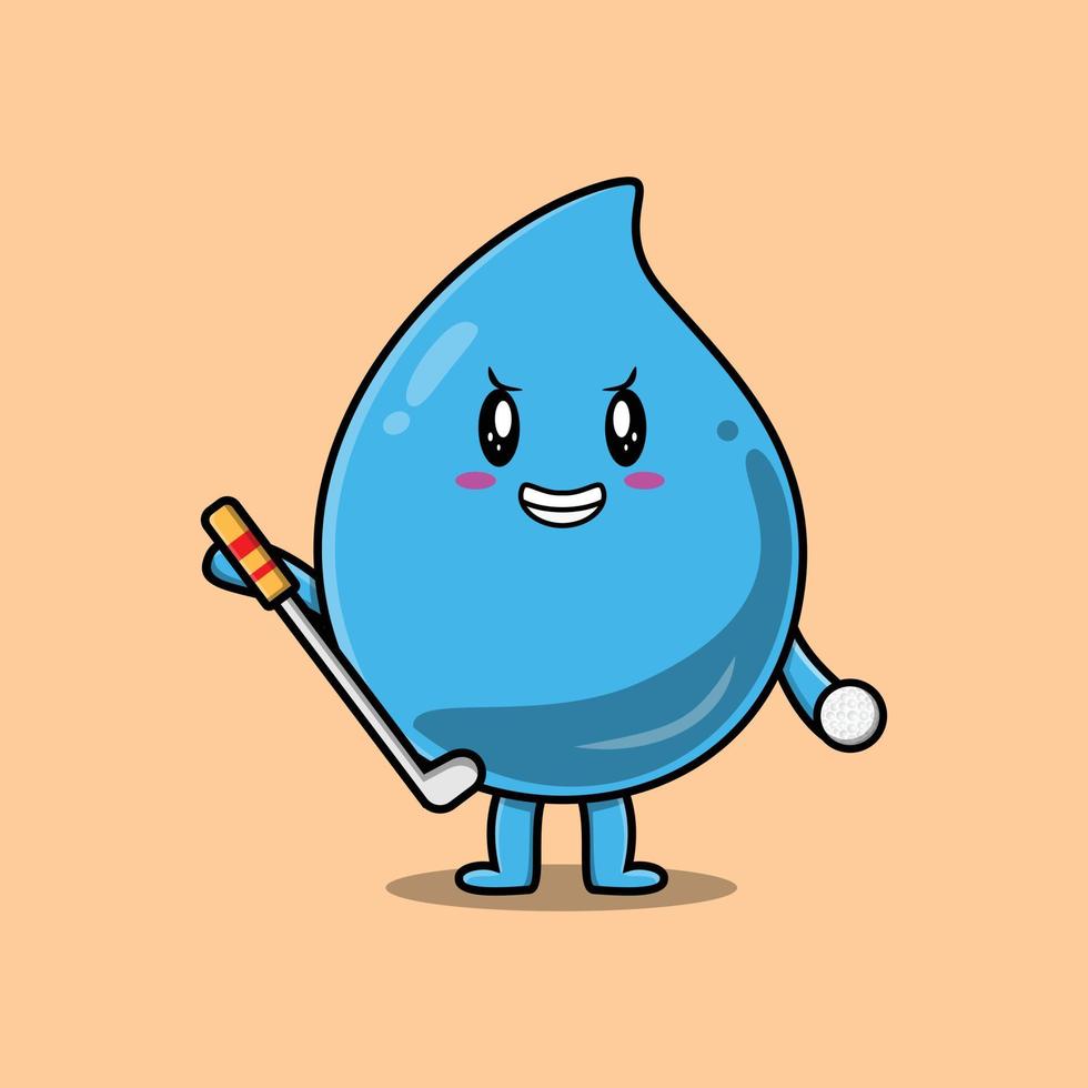 lindo personaje de gota de agua de dibujos animados jugando al golf vector