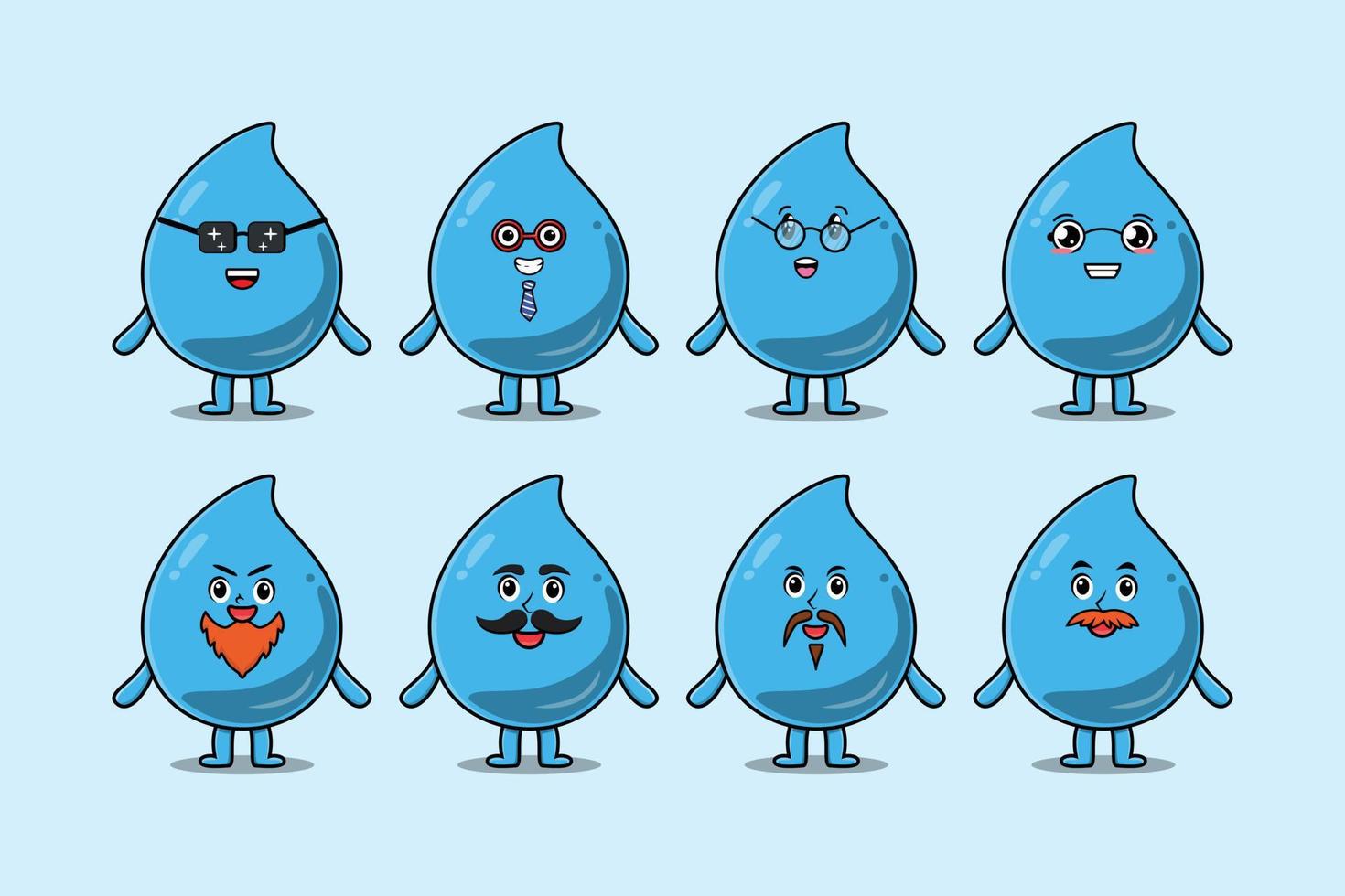 Set kawaii water drop cartoon with expressions vector