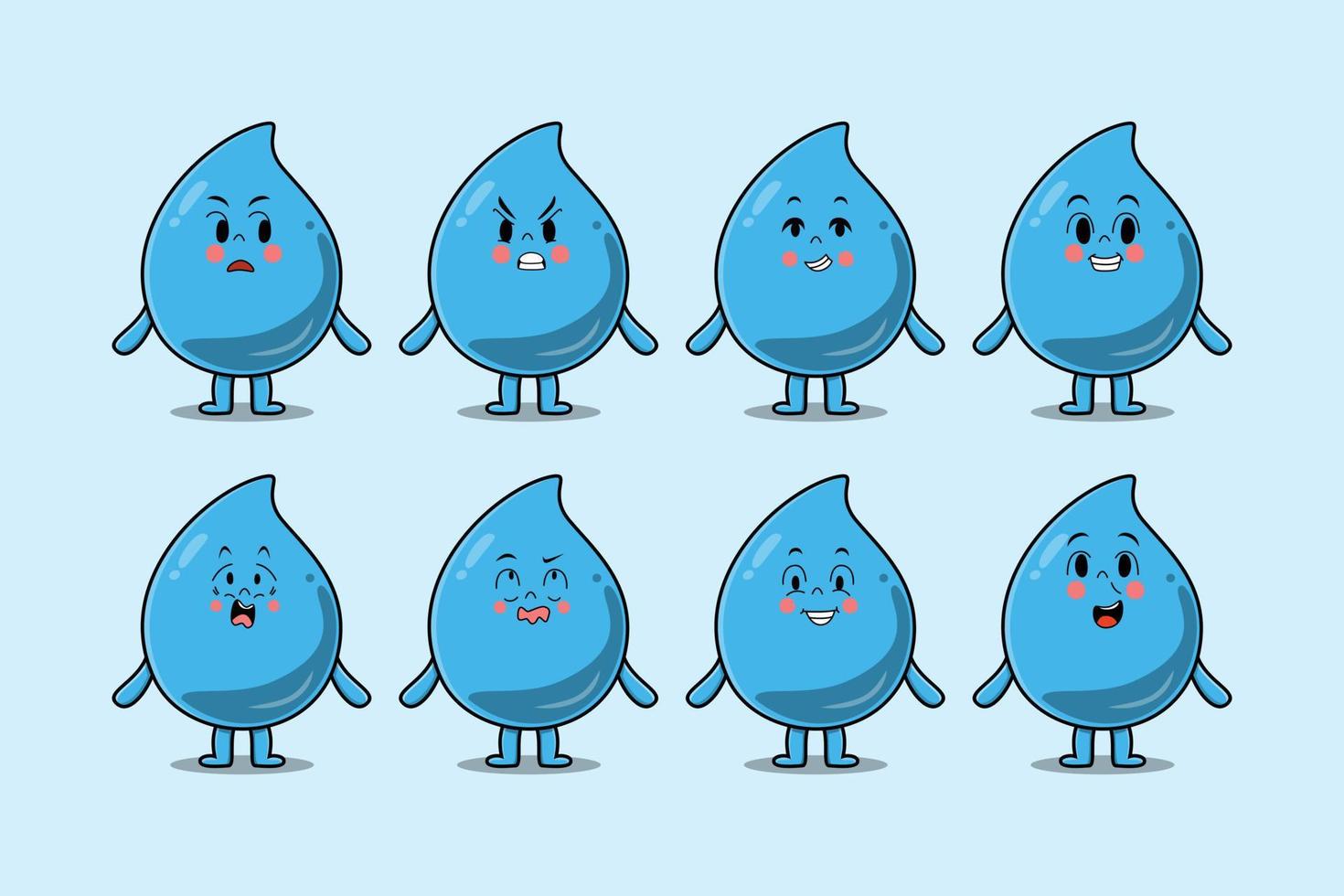 Set kawaii water drop cartoon with expressions vector