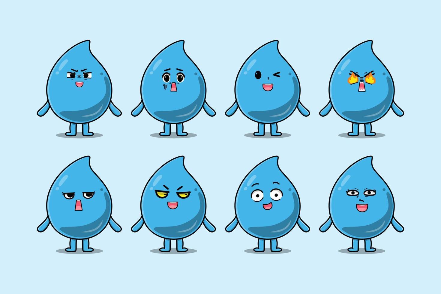 Set kawaii water drop cartoon with expressions vector