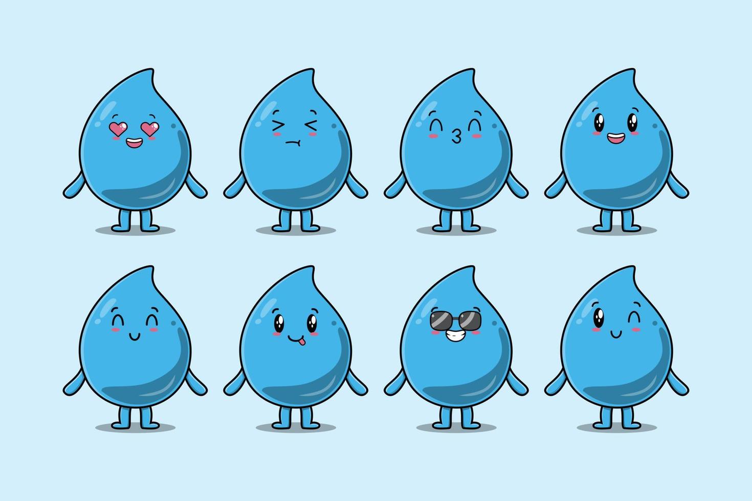 Establecer dibujos animados de gota de agua kawaii con expresiones vector