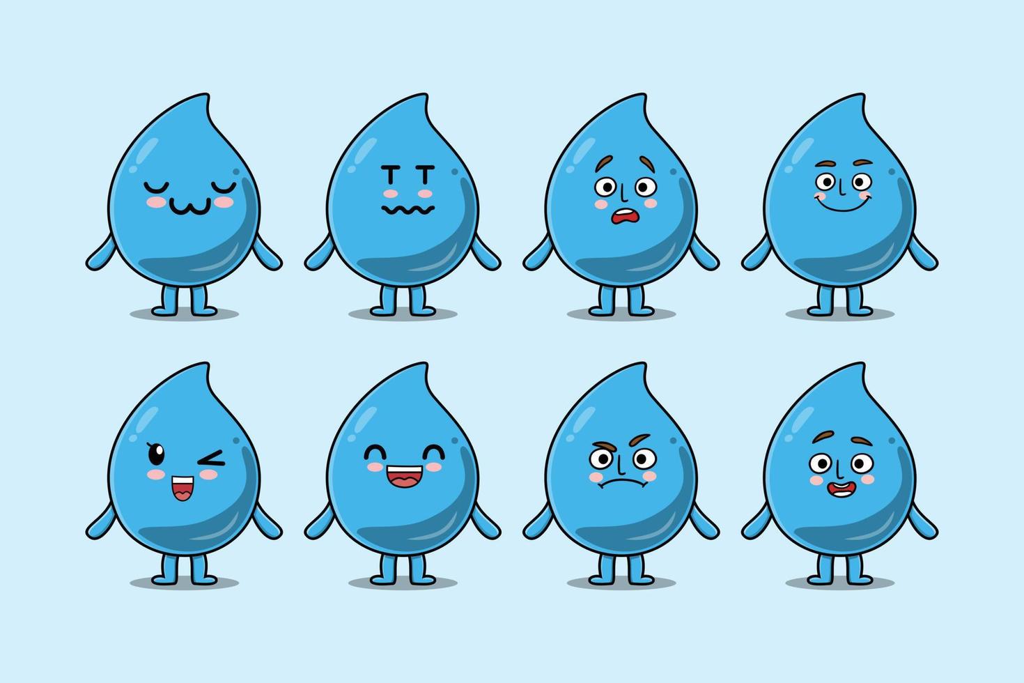 Set kawaii water drop cartoon with expressions vector