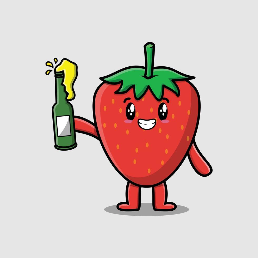 Cute cartoon character Strawberry with soda bottle vector