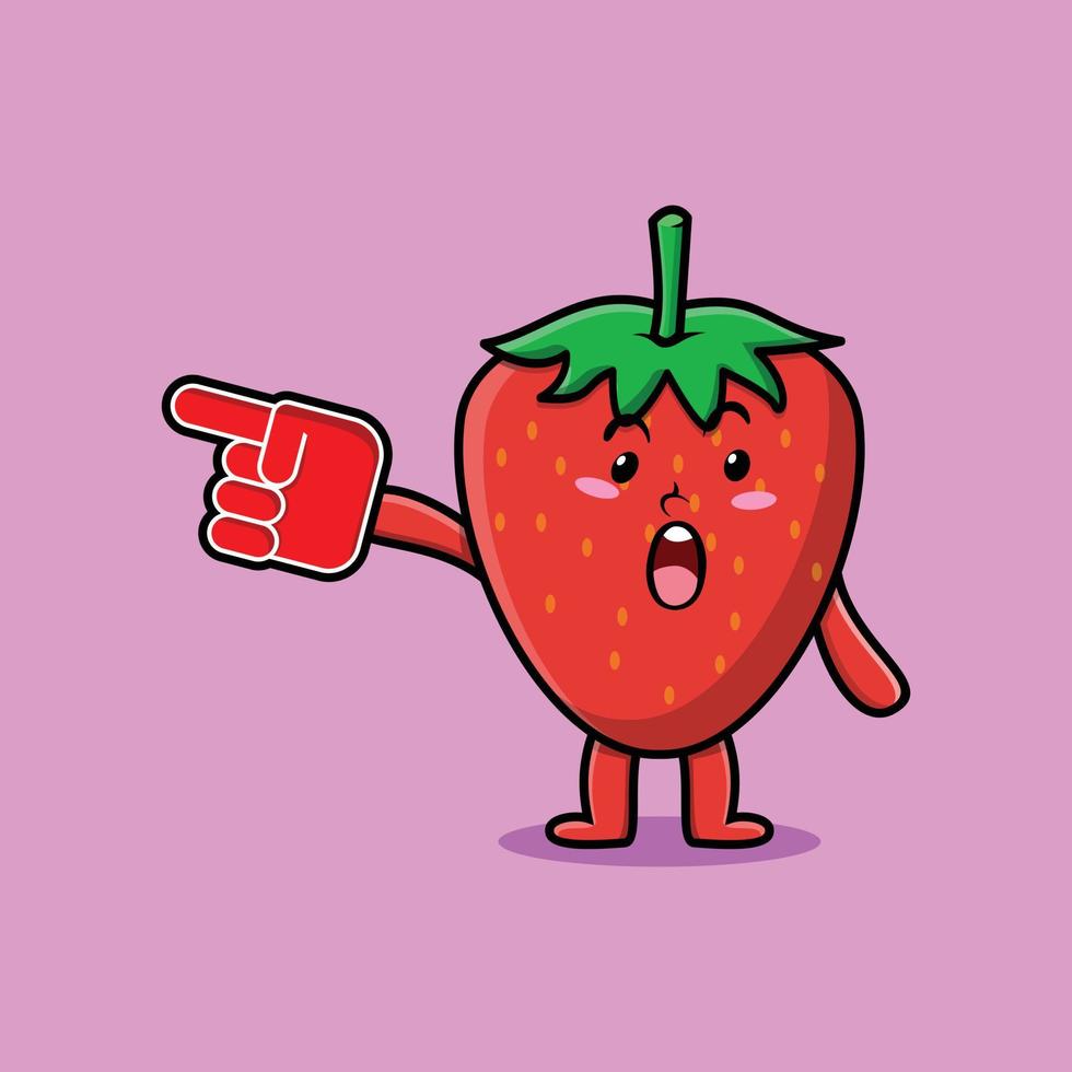 Cute Cartoon Strawberry with foam finger glove vector